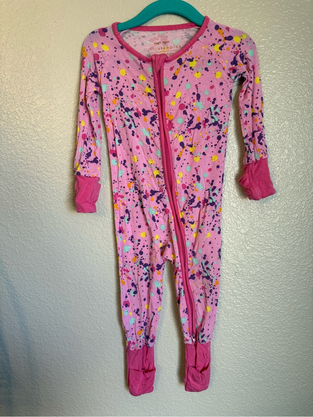 Little Sleepies Pink Splatter One-Piece Footie Pajamas